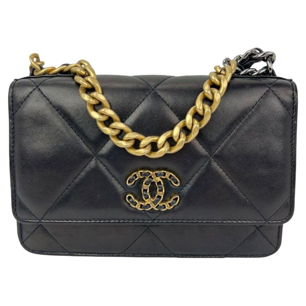 Chanel Lambskin Quilted Chanel 19 Wallet on a Chain Black Bag